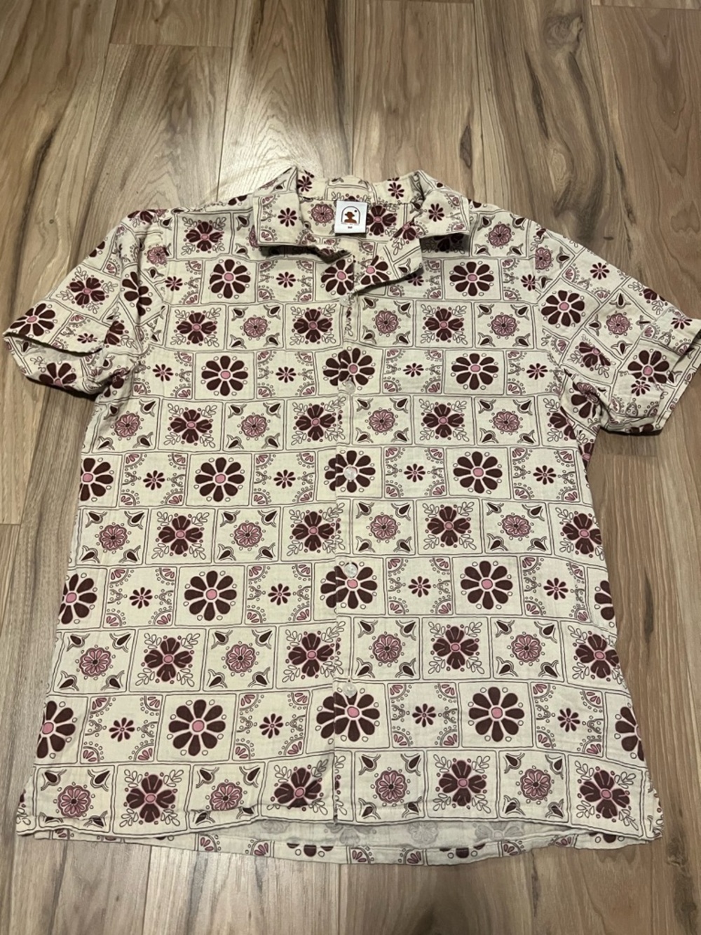 Dandy Del Mar Grenadine Crinkle Gauze Men's Floral Print Casual Shirt - Cream